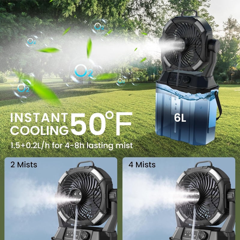 MAGTHIC Misting Fan Portable for Outside Patios- 20000mAh Rechargeable Battery Powered fan, 3 LED Light Modes & Stepless Speed Control Camping Fan with 6L Bucket, Remote Control - Image 2